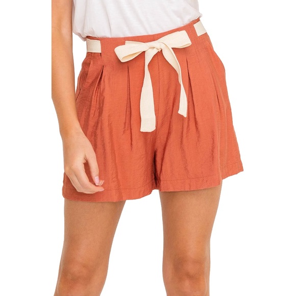 All in Favor Pants - All in Favor Front Tie Pleated Terracotta Shorts